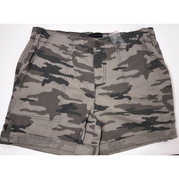 Sanctuary Womens Camo Cuffed Pockets Lightweight Roll Tab Chino Shorts Sz M New - Picture 3 of 8